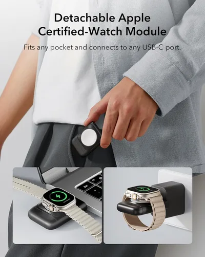 Vista 6 de ESR Estación de carga inalámbrica 3 en 1 para Apple [certificado], cargador portátil para Apple Watch y soporte de cargador MagSafe, cargador