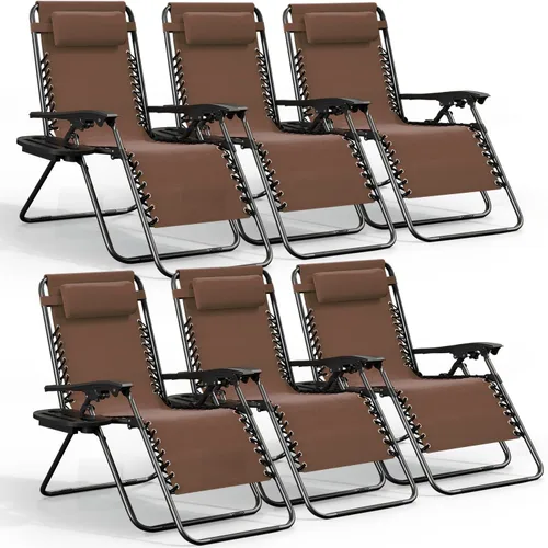 Vista 20 de Nestl Sillas de gravedad cero, juego de 2, silla de patio al aire libre con almohadas y bandejas portavasos, silla reclinable plegable de malla