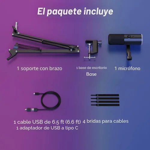 Vista 9 de TONOR Micrófono dinámico para juegos, transmisión de micrófono XLR/USB, cancelación de ruido AI, RGB controlable, Tap Mute, conector