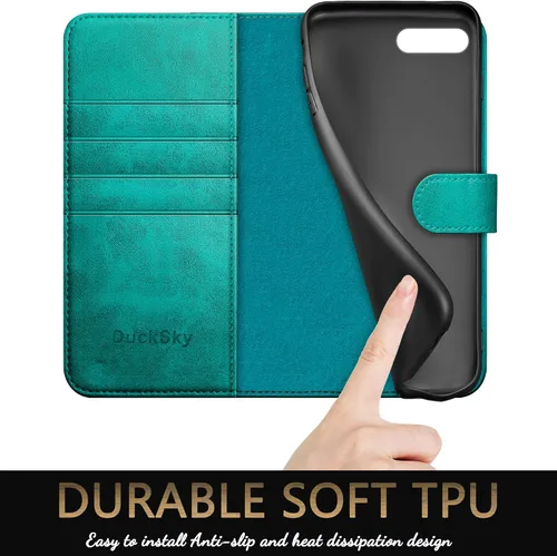 Vista 6 de DuckSky Funda tipo cartera de piel auténtica para iPhone 7 Plus/8 Plus [bloqueo RFID] 【4 tarjeteros de crédito】【Cuero auténtico】 Funda protectora