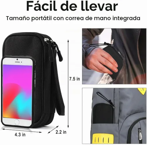 Vista 6 de Bolsa organizadora electrónica de viaje, 3 compartimentos, accesorios electrónicos portátiles para teléfono, estuche multifuncional para cable