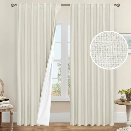 Vista 97 de LAMIT Cortinas opacas cortas de lino de 30 pulgadas para ventanas de cocina sobre el fregadero, cortinas de café texturizadas de lino marfil