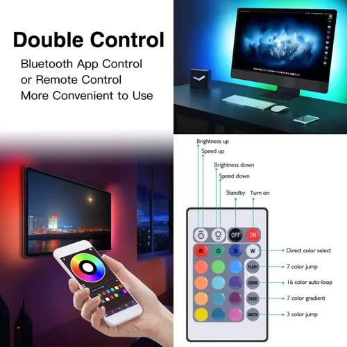 Vista 7 de KIKO Tira de luces LED alimentadas por pilas de 2 m, USB/funcionan con pilas, 60 LED 5050 RGB, luces LED de cumpleaños y Navidad con control remoto