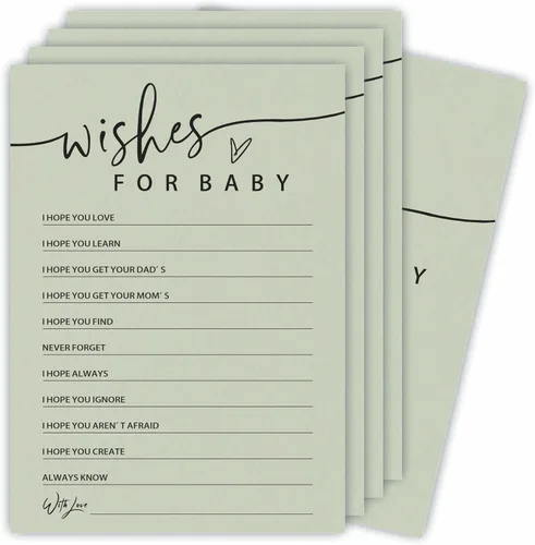 Vista 5 de Juego de Baby Shower "The Price Is Right" - Minimalismo Verde Musgo - 30 Tarjetas de Juego de Doble Cara Estilo Rellenar, Revelación de Género