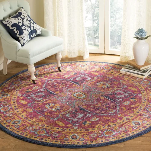 Vista 26 de SAFAVIEH Evoke Collection EVK275C Medallón oriental envejecido, no desprende pelusa, 2'2" x 4', color azul/naranja, alfombra de acento para sala