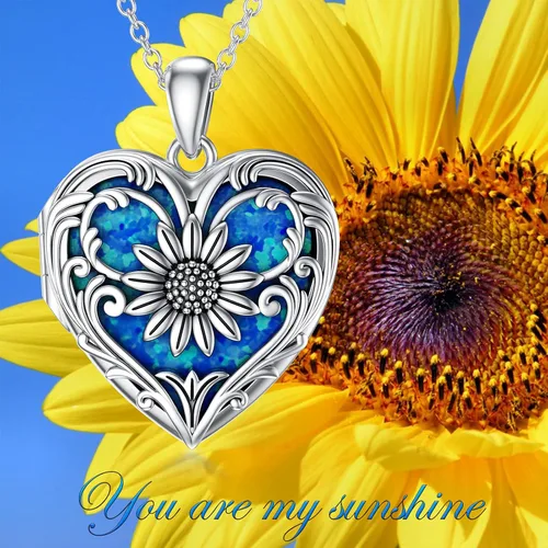 Vista 6 de SOULMEET Collar con medallón de ópaloabalónconcha de perlamalaquita en forma de corazón de girasol collar que sostiene fotos foto You are My