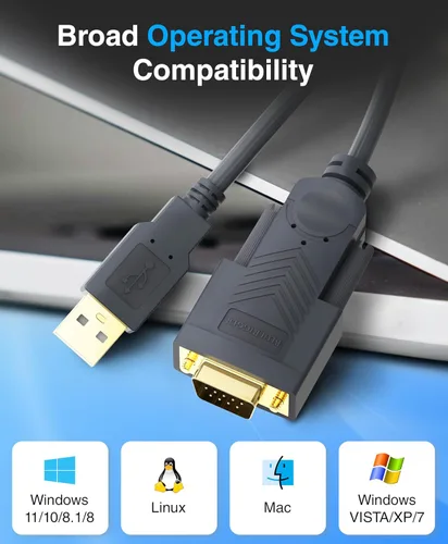 Vista 5 de BlueRigger Cable adaptador serie USB a RS232 (6 pies, USB 2.0 a DB9 macho, 480 Mbps, cable de consola, puerto serie de 9 pines) - Compatible