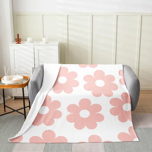 Vista 2 de Manta de franela de forro polar rosa femenina, manta de cama para todas las estaciones de los años 70 para cama, sofá, sofá, bonita manta de felpa