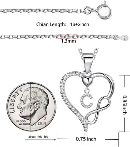 Vista 6 de ITS4YEO 925 Sterling Silver Infinity Heart Pendant Initial Necklaces Silver Necklace Zircon Pendant Necklaces for Women Jewelry Gift for Women Wife