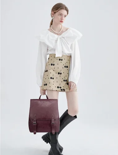 Vista 6 de LOVEVOOK Mochila de moda para mujer, mochila de cuero vegano antirrobo, mochilas con bolso pequeño, juego de 2 piezas, Púrpura-Rojo
