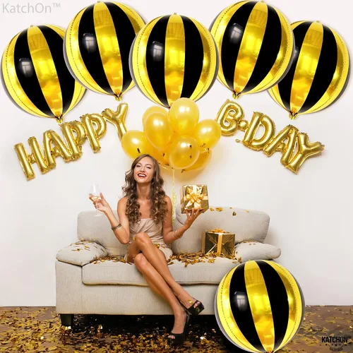 Vista 7 de KatchOn, Globos grandes negros y dorados de 22 pulgadas, paquete de 6, decoraciones de graduación negras y doradas 2026 Globos redondos de esfera