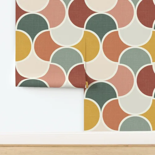 Vista 4 de Muestras de papel tapiz para despegar y pegar, tonos de tierra geométricos bohemios, terracota, rojo, rubor, rosa, salvia, verde, desierto