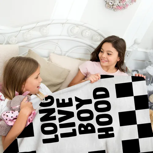 Vista 2 de HIWX Manta a cuadros blancos y negros para niños, larga vida, manta retro moderna a cuadros para habitación de niños, dormitorio, hogar, sala