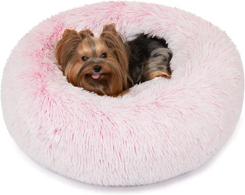 Vista 11 de Friends Forever Cama para perro en forma de dona, de piel sintética, mullida, relajante, para perros pequeños, suave y afelpada, antiansiedad, sofá