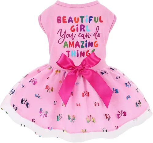 Vista 12 de Traje de cumpleaños para perro: vestidos coloridos de malla del alfabeto, tutú de verano, ropa para cachorros, XS, negro Cumpleaños negro