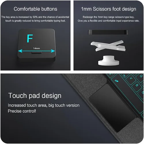 Vista 5 de Funda de teclado para Samsung Galaxy Tab S6 Lite de 10.4 pulgadas 2024/2022/2020 con panel táctil, retroiluminación inteligente de 7 colores, funda