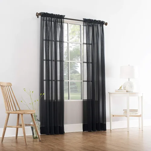 Vista 3 de Comfy Deal 2 paneles de cortina de gasa transparente para ventana con costuras hermosas y elegantes (beige)