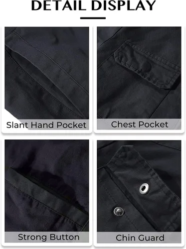 Vista 6 de WenVen Chaqueta militar de algodón de primavera para hombre, abrigo de lona ligero casual