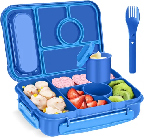 Vista 10 de Amathley Caja Bento para Adultos y Niños, Contenedores de Almuerzo para Adultos/Niños/Niños Pequeños, Caja de Almuerzo Bento de 5 Compartimentos