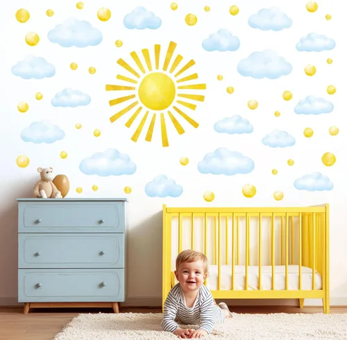 Vista 2 de DECOWALL Acuarela sol y nubes pegatinas de pared pegatinas habitación