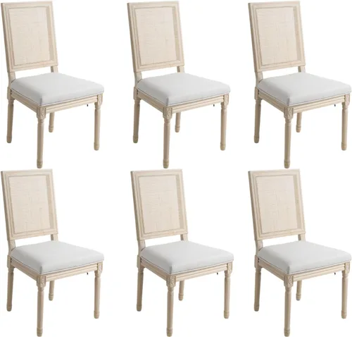 Vista 27 de Kmax Sillas de comedor estilo granja, patas de madera marrón, elegantes sillas de cocina copetudas, sillas de dormitorio francesas desgastadas