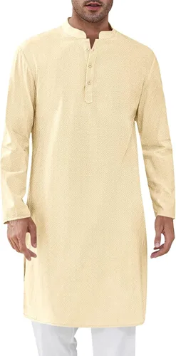 Vista 11 de Runcati Camisa Henley con textura Kurta Thobe para hombre Azul marino