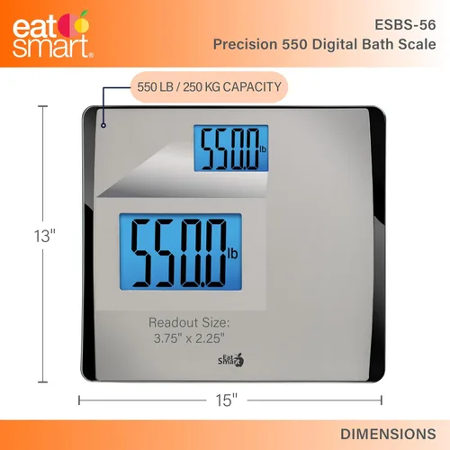 Vista 2 de EatSmart Products: báscula digital amplia para el baño con capacidad para 550 lbs.