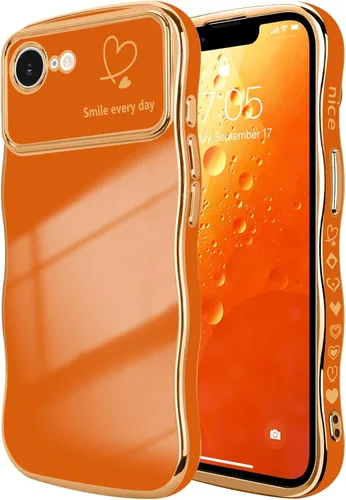Vista 135 de LCHULLE - Funda para iPhone Air, linda para mujeres y niñas, con forma de onda, color azul bebé Luxury Plating Curly Wavy Frame with Love Heart