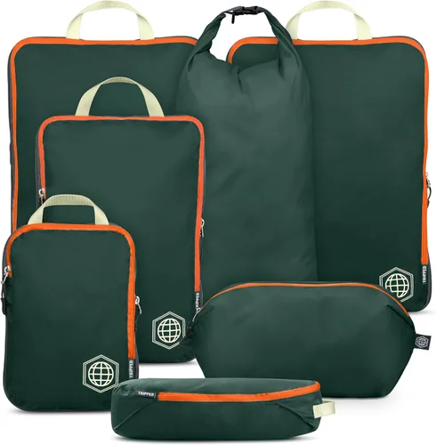 Vista 10 de TRIPPED Travel Gear Juego de 7 cubos de embalaje de compresión grandes para Negro