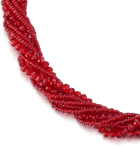 Vista 2 de COOLSTEELANDBEYOND Gargantilla de cadena trenzada de cristal multicapa, cierre magnético, collar llamativo, pulsera