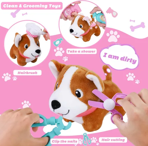 Vista 5 de Gifts2U Juego de jaula para el cuidado de mascotas, clínica veterinaria y kit de médico para niños con disfraz de disfraz, juguetes de aseo