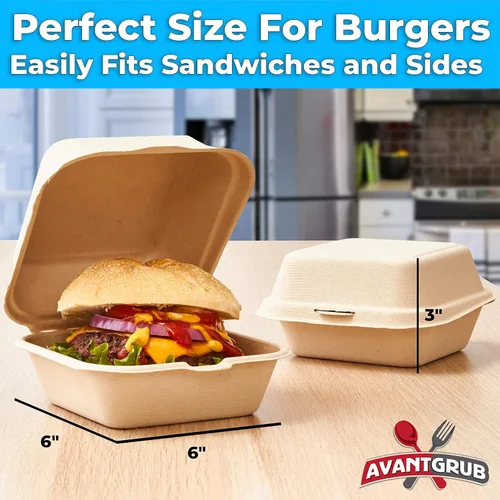 Vista 5 de Caja para llevar a prueba de grasa de 6 x 6 pulgadas, 25 unidades. Contenedor desechable para llevar para microondas con tapa con bisagras. Cajas