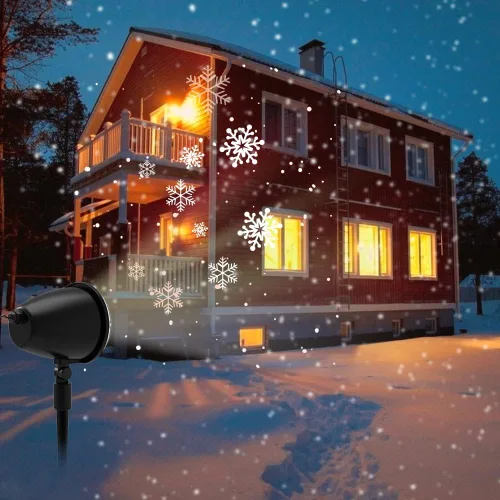 Vista 5 de Proyector de luz LED de nevada, proyector de luces de copo de nieve de Navidad al aire libre, luces LED de Sanwsmo Navidad, iluminación decorativa