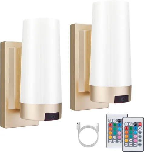Vista 8 de BIGMONAT Lámpara de pared a pilas, aplique de pared que cambia de color con control remoto y temporizador, luz nocturna RGB inalámbrica, lámpara