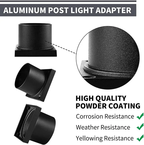 Vista 2 de Windben Adaptador de Montaje para Muelle, Base de Luz de Poste para Luminarias de Poste de 3", Kits de Piezas Incluidos, Negro Mate