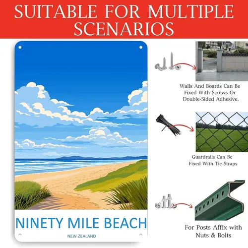 Vista 3 de Póster de viaje de playa de Ninety Mile para decoración de pared, paisaje retro, cartel de metal para garaje, hombre, cueva, baño, dormitorio