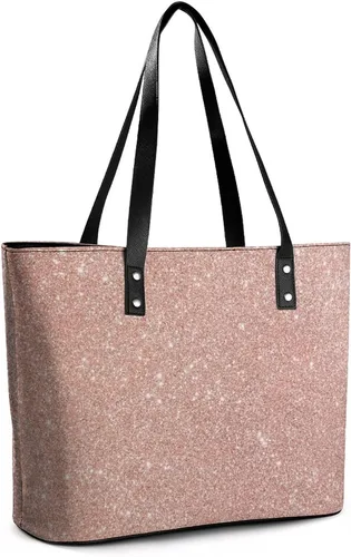 Vista 3 de Bolso de mano para mujer, color oro rosa, con purpurina, de cuero, con asa superior, para mujer, Multi