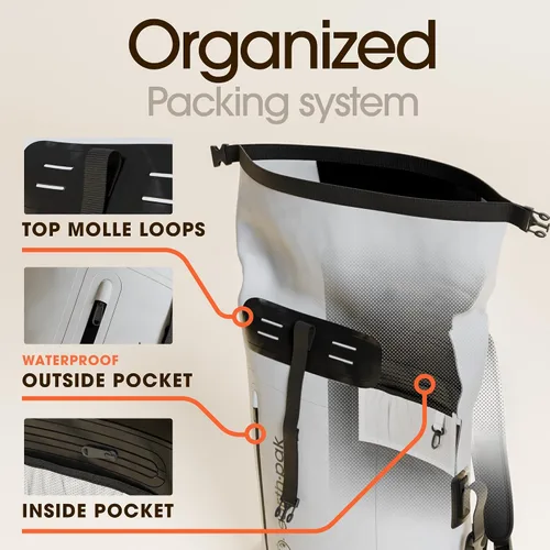 Vista 5 de Earth Pak Mochila impermeable 35L 55L 85L - Cierre enrollable resistente con bolsillo frontal con cremallera de fácil acceso y panel trasero