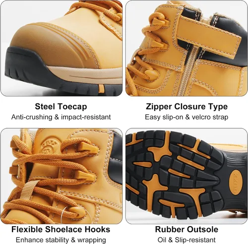 Vista 7 de Botas de trabajo para hombre, zapatos con punta de acero y cremallera lateral, resistentes al agua, antideslizantes, a prueba de pinchazos (OX2720)