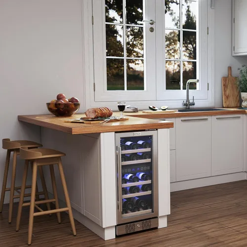 Vista 6 de Empava Enfriador de vino de 15 pulgadas debajo del mostrador, refrigerador de vino de 29 botellas de doble zona, enfriador de vino pequeño