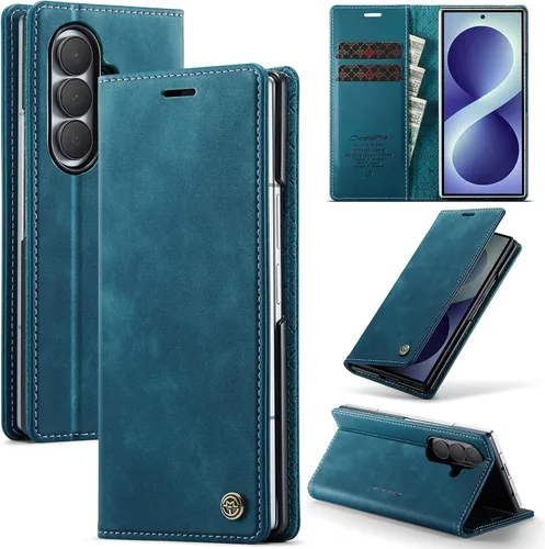 Vista 82 de Funda tipo cartera para Samsung Galaxy Z Fold 7 de piel con tarjetero y función atril, cierre magnético, bloqueo RFID, TPU a prueba de golpes, Negro