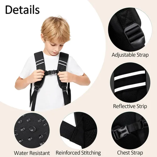 Vista 6 de Mochila Abshoo para niños y niñas, mochila escolar para niños pequeños, Negro