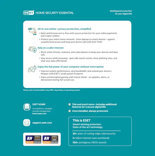 Vista 2 de ESET Home Security Essential Antivirus 2025 Edition 1 Device 1 Year Safe Banking Privacy Protection IOT Protection Ransomware