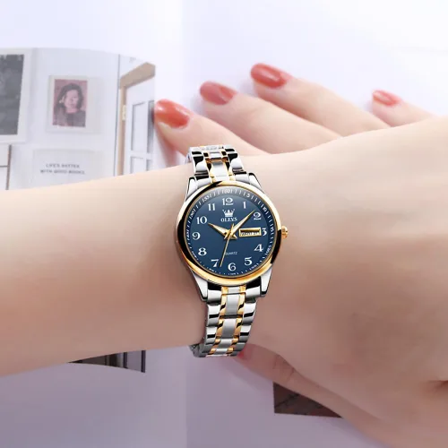 Vista 3 de OLEVS Reloj de mujer con diamantes de oro, clásico, elegante, de acero inoxidable, impermeable, fecha de día