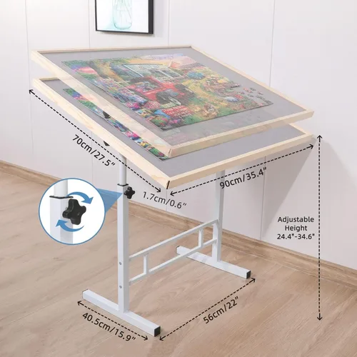 Vista 3 de Fanwer - Mesa de rompecabezas ajustable con patas, mesas de rompecabezas de altura ajustable de 34 x 26 pulgadas para adultos, tablero