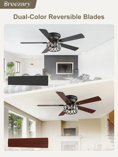 Vista 10 de Ventiladores de techo de montaje empotrado de 52 pulgadas con luces y control remoto, 5 aspas de doble cara, motor CC reversible de 6 velocidades