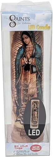 Vista 4 de Nuestra Señora de Guadulpe con Juan Diego, vela de oración devocional sin llama LED