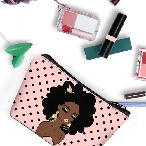 Vista 6 de Bolsa de maquillaje Melanin para mujer, bolsa de cosméticos impresa portátil, bolsa de aseo de viaje, bolsa organizadora de maquillaje para mujeres