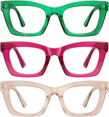Vista 8 de Reading Glasses for women-3Pack Blue Light Blocking Computer Readers with Spring Hinge Fashion Eyeglasses