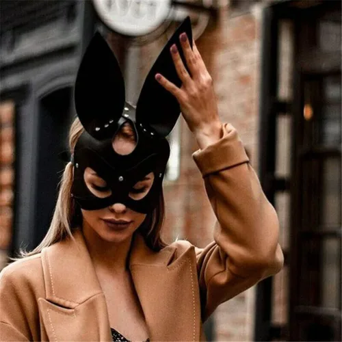 Vista 8 de Furealux Women Leather Masquerade Party Mask for Cosplay Halloween Costume Accessory
